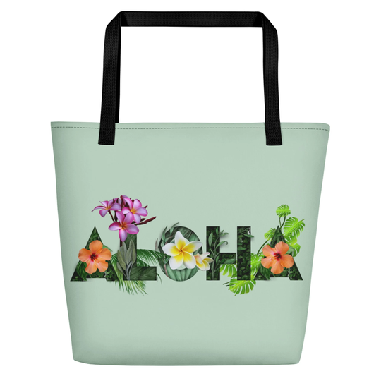 Aloha, Tote Bag, Large Tote, Beach Bag, Tropical, Hawaii, Hawaiian Vibe, Flowered Beach Purse Yoga 16x20