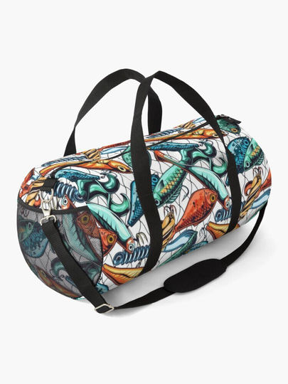 Fishing Lure Duffle Bag - Travel Gym Luggage Tote Nautical Ocean & Coastal Themed Beach