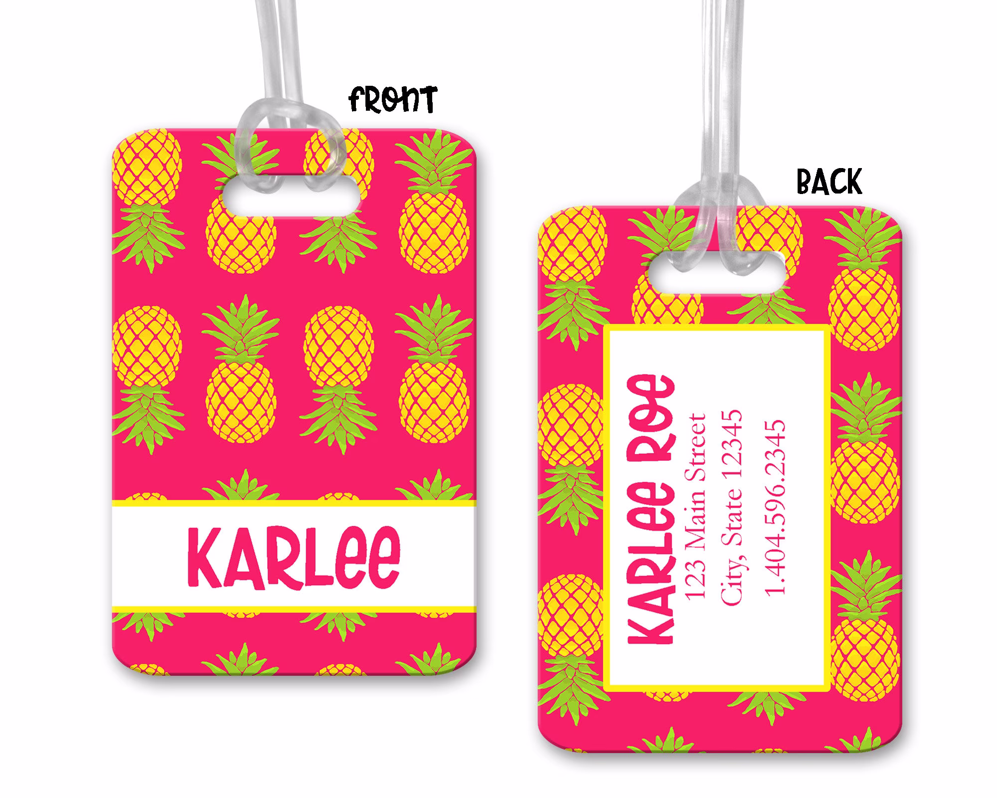 Personalized Luggage Tag~Pineapple Bag Tag~Beach Tag~Vacation Tag~Luggage Tag~Monogram Tag~Daycare Tag~Pink Pineapple