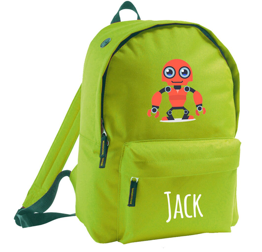 Personalised Name Backpack, Robot School Bag, Kids Rucksack, Boys Children Student Any Back To