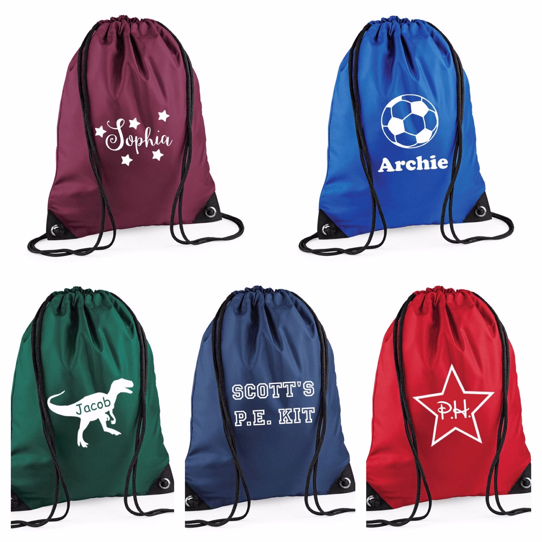Personalised Gym Pe Kit Swimmings Bag Bags Unicorn Football Dinosaur Stars Back To School Named Childrens