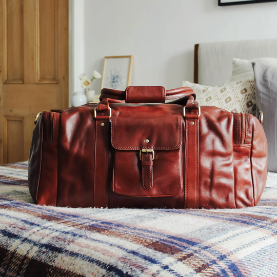 Leather Luggage Bag, Vintage Style Duffle Weekend Gym Overnight Travel Tan