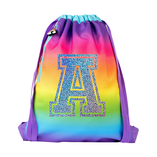 Personalised Kids Drawstring Bag With Zipped Pocket Pe Swimming Rainbow Gym School For Boys Girls