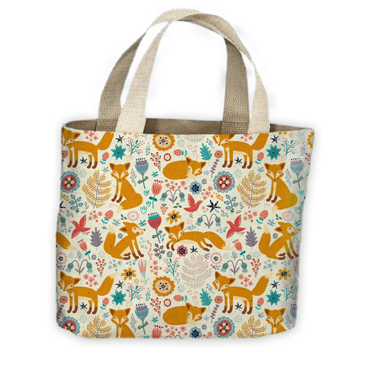 Woodland Fox Pattern All Over Tote Shopping Bag For Life