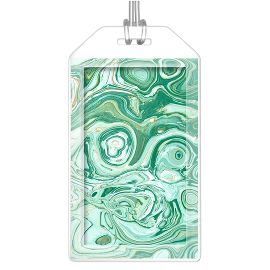 Luggage Tags, Set Of 2, Green & White, Agate Marble Print Bag Suitcase Labels