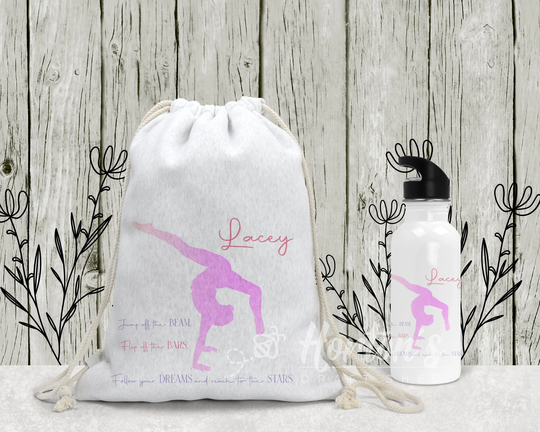 Personalised Back To Gymnastics Water Bottle, Bag| Gymnast Gift, Stocking Filler Gifts, Gym Bag, Pe Bag