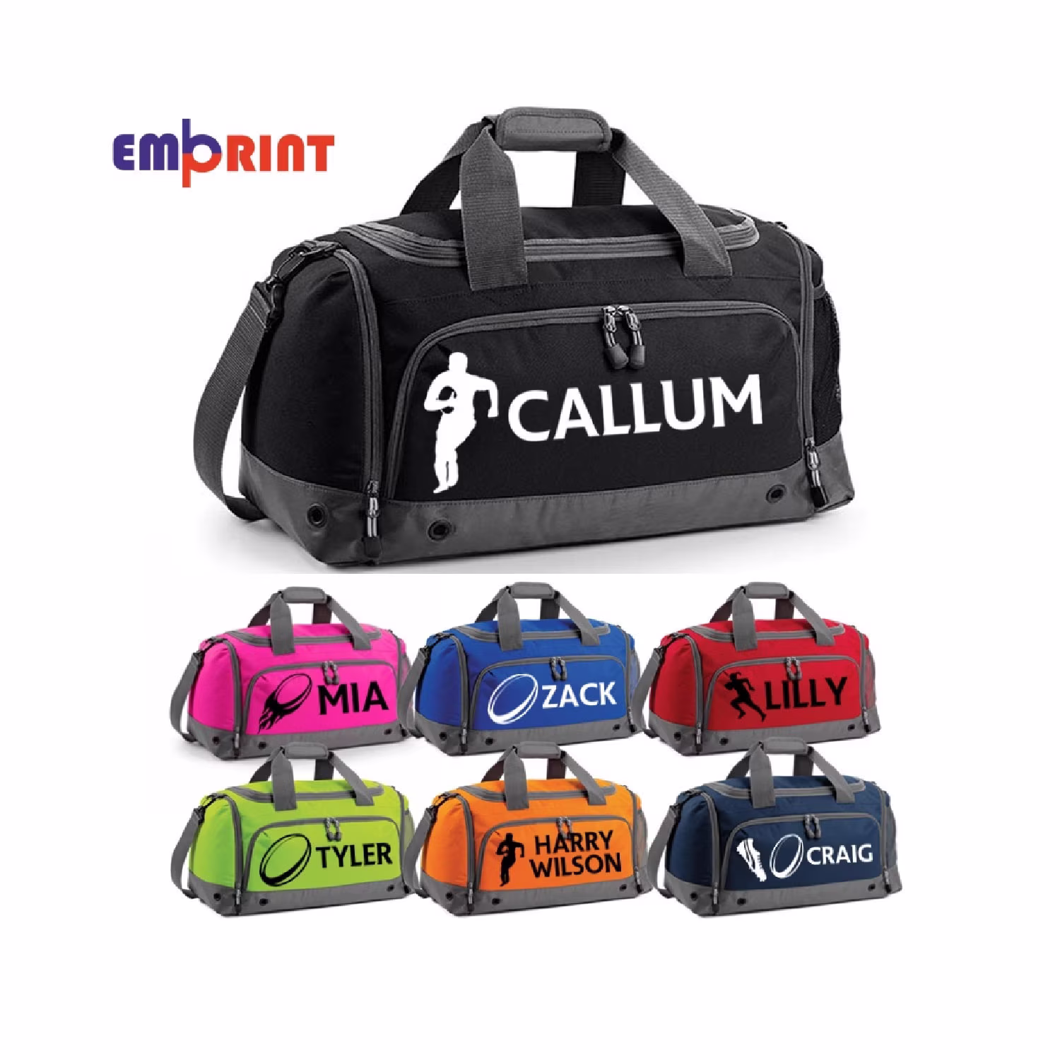 Personalised Rugby Holdall Boys Girls Customised Kids School Pe Sports Gym Shoe Kit Bag