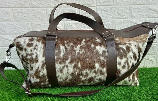 Natural Cowhide Duffel Bag Grey Brown Hair On Leather Cow Hide Duffle Bag Weekender Travel Gym Overnight
