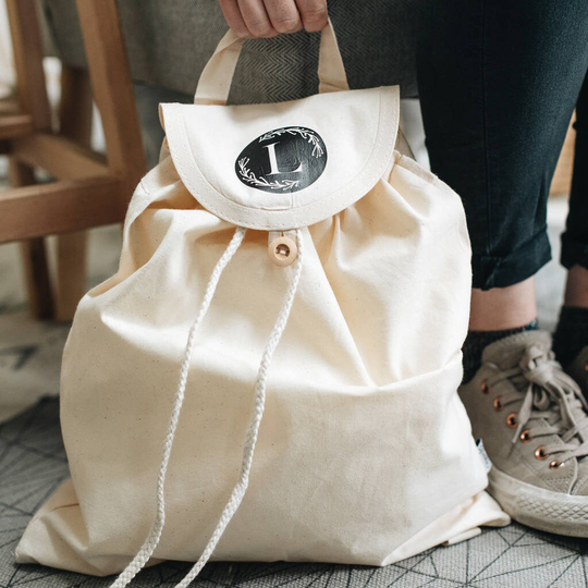 Personalised Initial Organic Gym Bag - Cotton Travel Custom Backpack Phd Graduation Gift