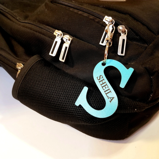 Personalized Monogram Name Keychain | Custom Wood Key Tag Diaper Bag Tag, Kids Gym Backpack Engraved