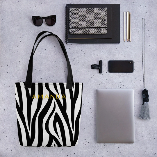 Personalised Zebra Print Tote Bag | Animal Gift Name