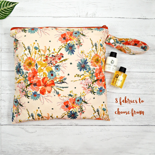 Wet Bag, Cloth Diaper Large Waterproof Toiletry Wash Zippered Pouch, Shoe Travel Gym Reusable Floral