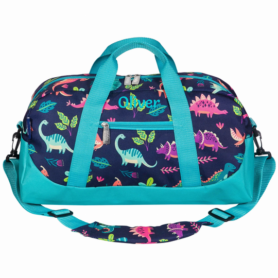 Embroidered Personalised Child Duffle Bag With Dinosaurs Design For School, Travel, Weekend | Kids Holdall, Barrel For Sport