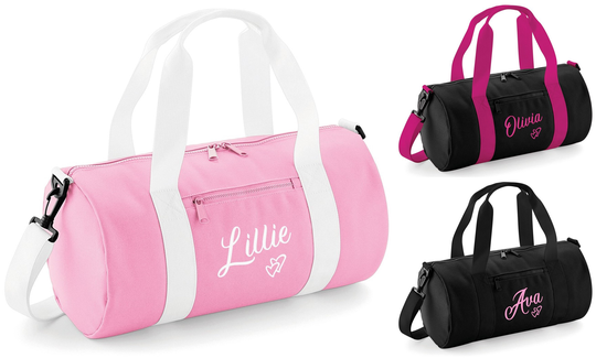 Personalised Heart Name Kids Barrel Bag