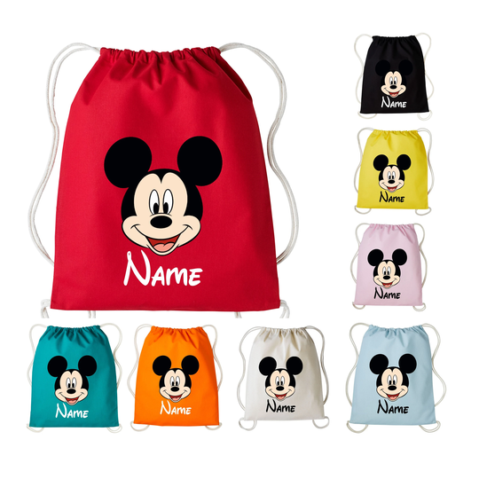 Personalised Mickey Mouse Cotton Pe Kit Drawstring Custom Bag Name School/Sport Kids
