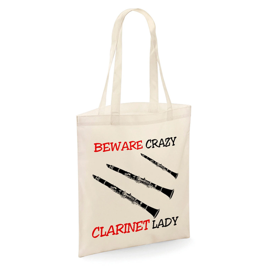 Beware Crazy Clarinet Lady Tote Shopper Bag - Natural Colour