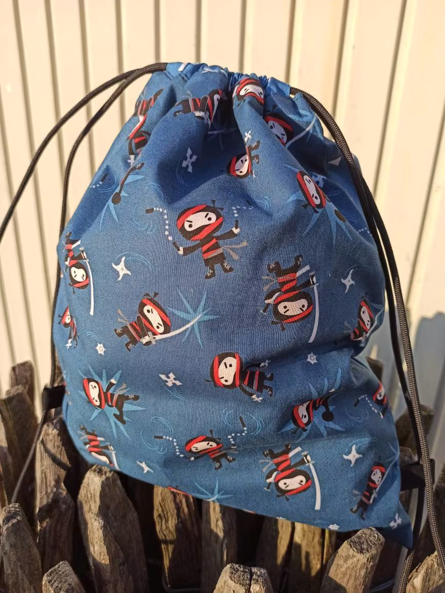 Toddler Backpack Boy Ninja, Kids Drawstring Bag Boys, Ninja Fighter Denim, Jeans Gym Bags Son, Personalized Back To School Gift Grandson