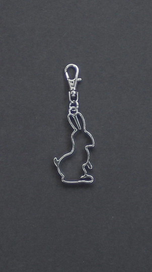 Bunny Zipper Charm-Large-Silhouette Style-Silver-Tone