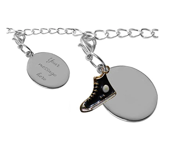 Personalised Black Trainer & Oval Double Charm Compatible With Thomas Sabo Bracelets in Gift Pouch - Pl509Tso