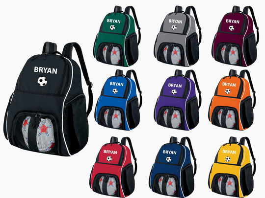 Personalized Soccer Backpack With Name & Embroidered Ball, Customized Sports Bag