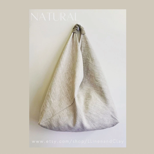 Triangle Tote Bag, Linen Hobo Origami Shoulder Bag For Women, Valentines Day Gift Wife, Birthday Best Friend