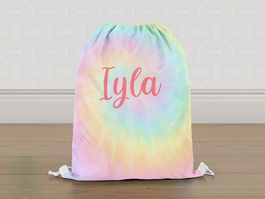 Personalised Tye Tie Dye Gym Bag, Girls Kids Drawstring Childrens School Pe Swim Bag | Customise With Any Name