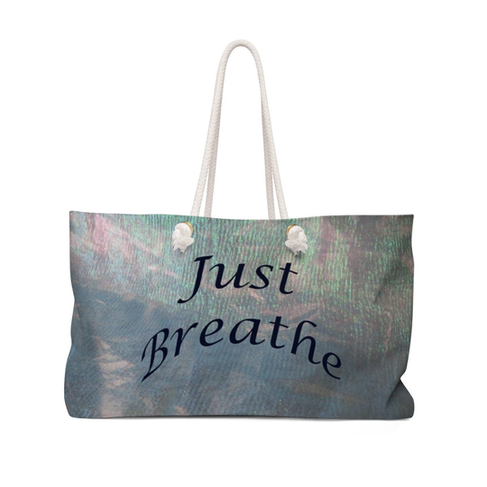Tote Bag With Rope Handles - Weekender, Overnight, Beach, Around Town, Yoga , Exercise, Gym- Just Breathe Abstract Art #115-Blue Seafoam