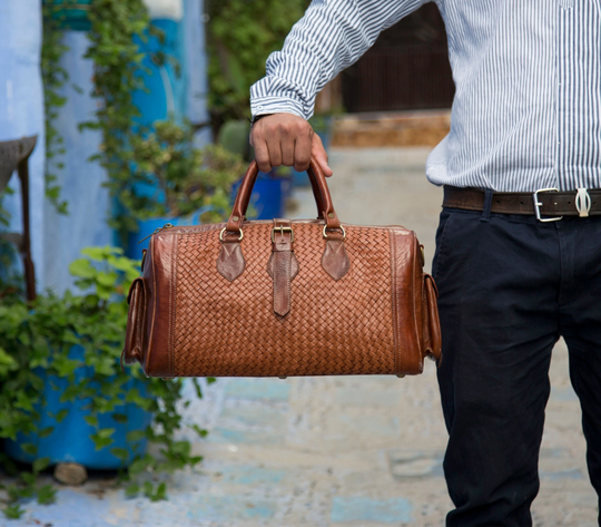 Woven Leather Bag For Men | Weekender Travel Bag Bags Gym Duffle Travel Him Fathers Day Gift