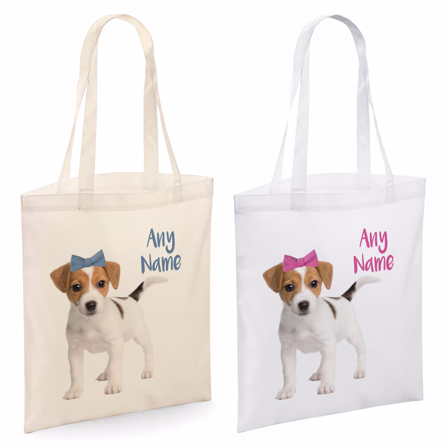 Personalised | Any Name Jack Russell Animal/Pet With Bow Tote Shopper Bag | Colour Variation