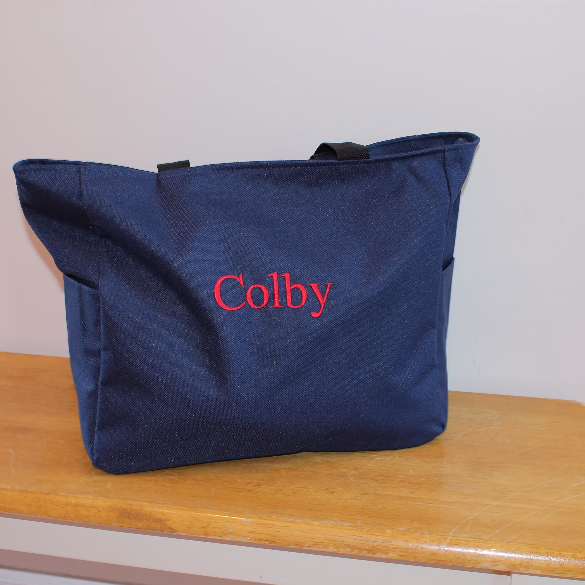 Navy Blue Tote Bag, Personalized Bag With Zipper, Kids Travel Daycare Diaper