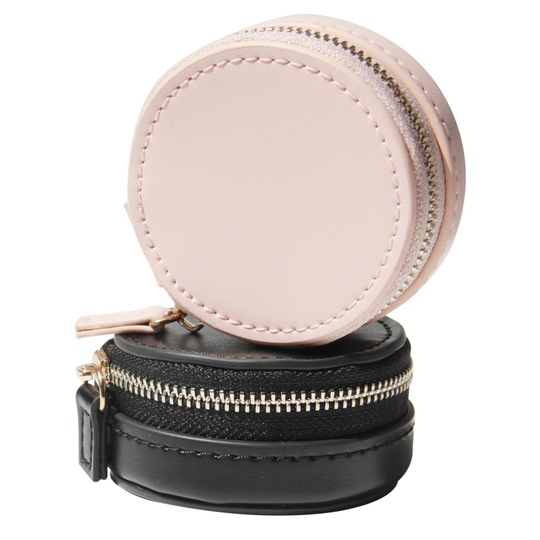Pink Or Black Mini Round Leather Jewellery Case