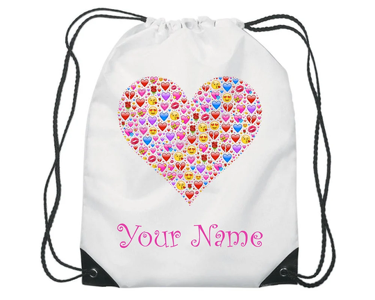 Personalised Heart Emoji Gym Bag Pe Dance Sports School Swim Shoe Water Resistant