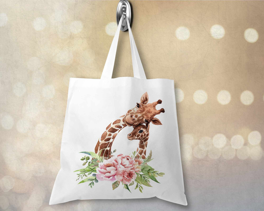 Giraffe Personalised Tote Bag Any Name Shopping Tote White Or Natural