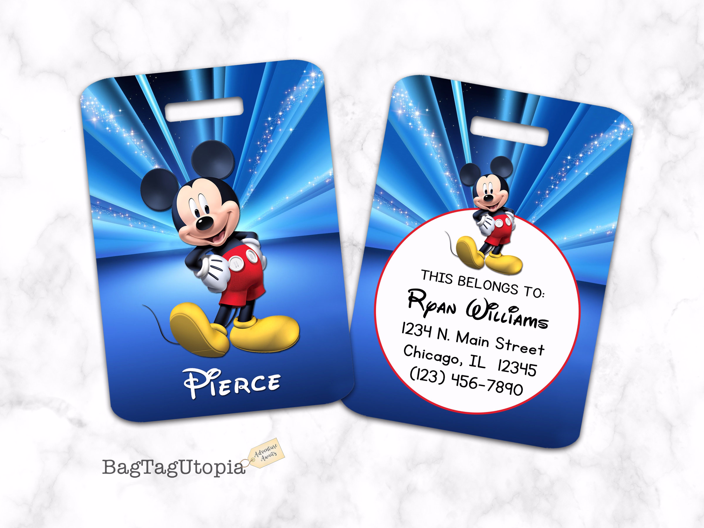 Mickey Mouse Luggage Tag, Bag Stars, Personalized