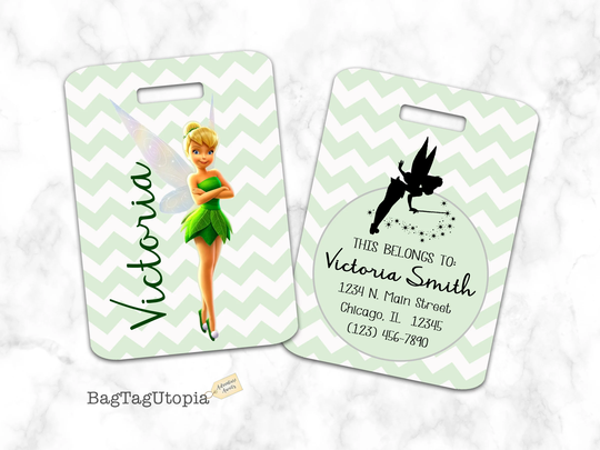 Princess Luggage Tag, Bag Tinkerbell, Chevron, Personalized