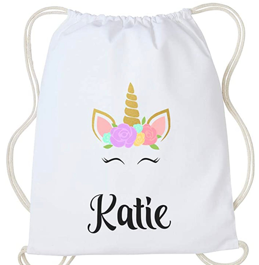 Unicorn Personalised Drawstring Back To School Any Name Pe Gym Bag Kids Add Your -Girls Boys Toddlers Nursery