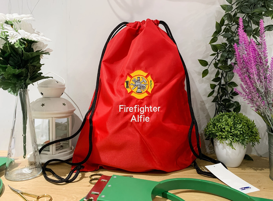 Personalised Firefighter Drawstring Bag, Fire Department Bag, Embroidery, Firefighter, Fireman, Dept, Boys Fireman School Pe Bag