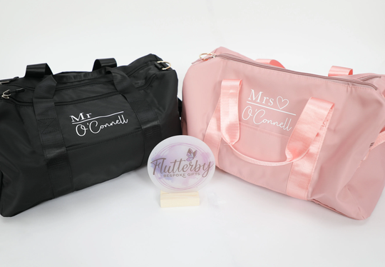 Personalised Overnight Bag, His & Hers Holdall, Mr Mrs Honeymoon, Duffle Hospital Bag
