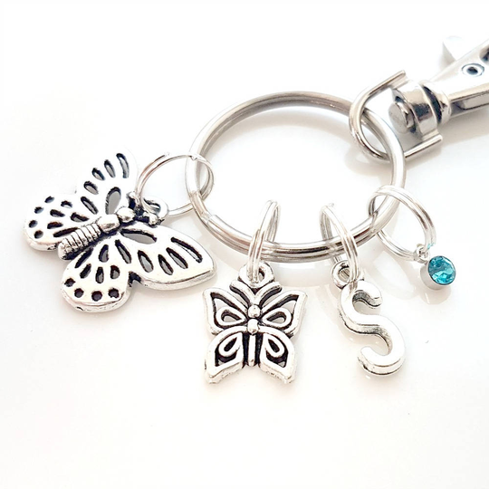 Personalised Butterfly Bag Charm, Silver Keychain, Gift Idea, Lover Gifts, Mother's Day