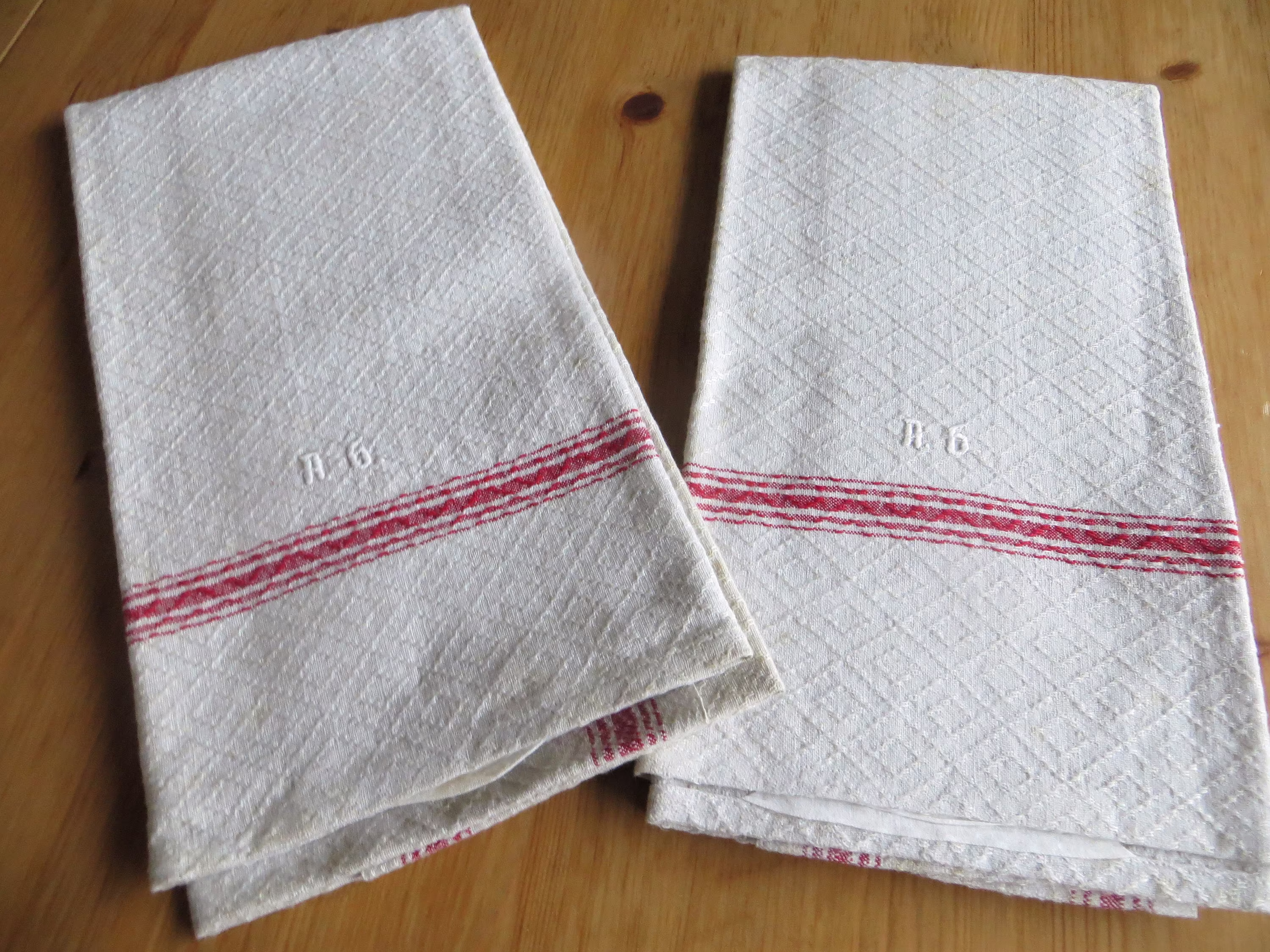 Two Antique Long Handwoven Linen Towels Red Stripes Mongram Ag Farmerslinen Germanlinen Vintagelinen Table Runner Antiquefabric Old