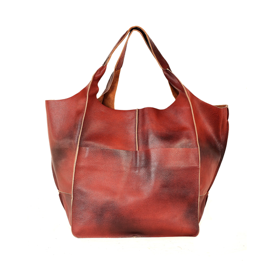 Oversize Weekender Bag, Large Leather Tote, Everyday Fold Over Bag, Cognac Brown Handbag Women, Shoulder Hobo Bag