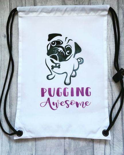 Pug - Pugging Awesome - Gym Bag - Personalised Sports Drawstring School Back To School - Bag For Boy