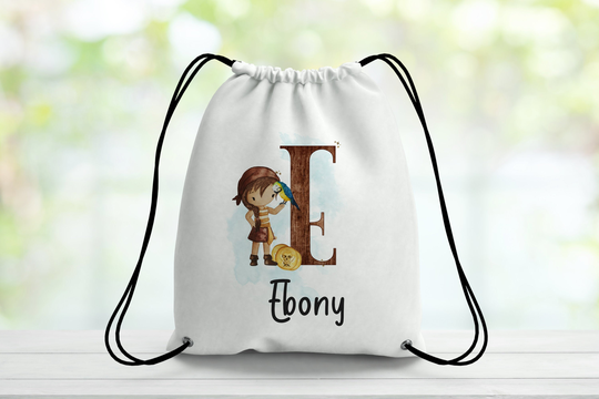 Personalised Girls Pirate Initial Drawstring Bag, Pe