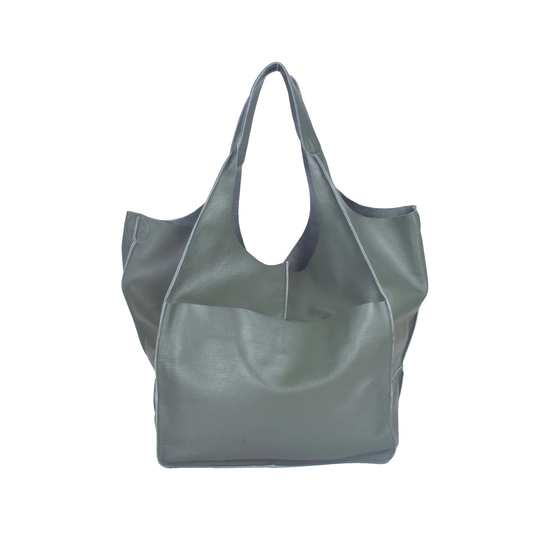 Olive Green Oversize Leather Tote Shopper Bag Extra Large Shoulder Travel Shopping Xxl