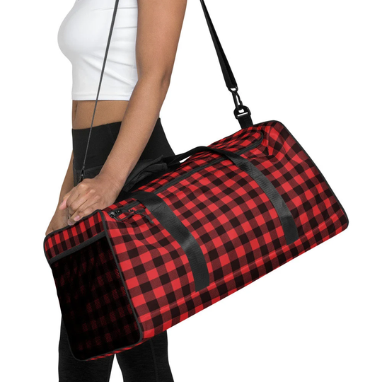 Buffalo Plaid Duffle Bag - Perfect For The Weekend Getaway Gym Bag Stylish Suitcase Carry On Only Quick Winter Ski Trip