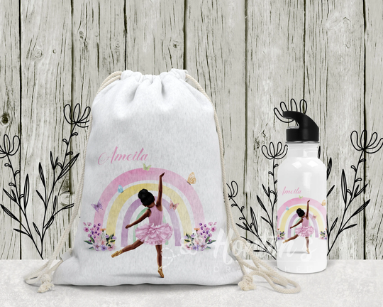 Personalised Back To Ballet Water Bottle, Bag, Looks Like Me, Spout With Straw, Ballerina Gift, Stocking Filler Gifts, Gym Pe Bag