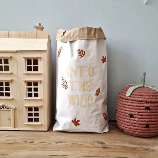 Into The Wild Toy Storage Bag. Kraft Paper Sack. Woodland Room Decor
