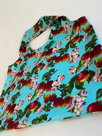 100% Cotton Aqua Blue Tote Bag in Apple & Blossoms Print