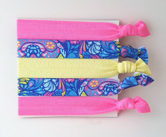 Caribbean Print Elastic Hair Ties, Yoga Hot Pink Girl's Women's Brideamaid Gift, Flower Girl Gift