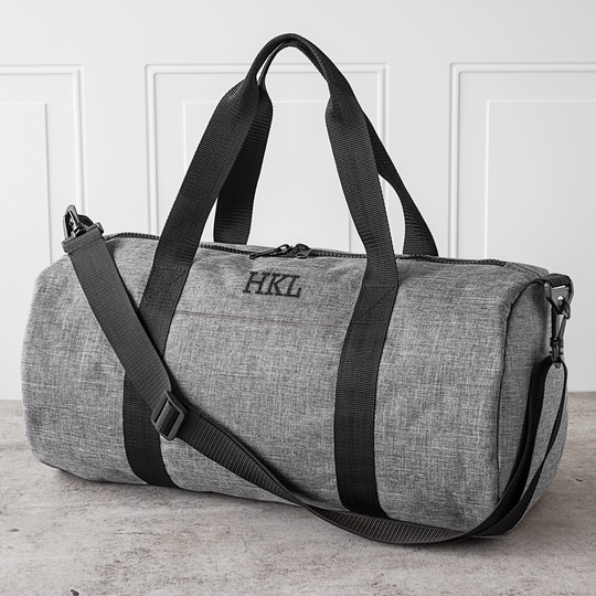 Grey Groomsmen Duffle Bag, Personalized Gift, Black Custom Travel Overnight Bag For Men, Birthday Gift Men & Guys